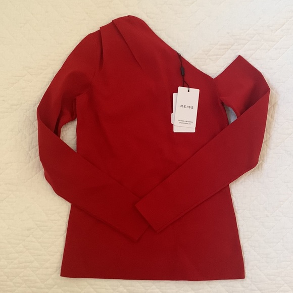 Reiss “Lucy” Off the Shoulder Top in Red - Picture 8 of 10